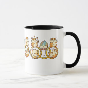 Taza Trío de hámsters lindos en anillos Arte de dibujos