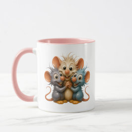 Taza Trio de souris 3D joyeuses avec reflets.