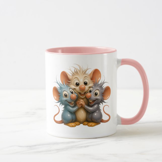 Taza Trio de souris 3D joyeuses avec reflets. (Derecha)