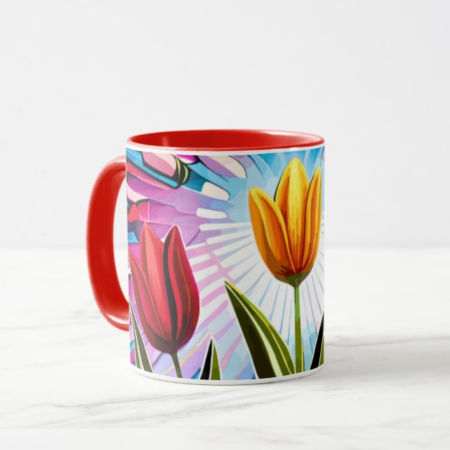 Taza Trío de tulipanes: Un estallido de belleza en prim (Anverso izquierdo)