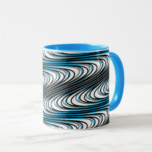 Taza Trippy Black Blue Waves Stripes Resumen Guay