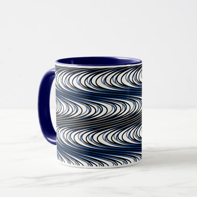 Taza Trippy Black Navy Blue Wavy Stripes Resumen Guay (Anverso izquierdo)