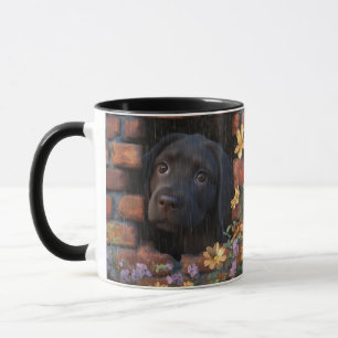 Taza Triste cachorro en el diseño de paredes de lluvia