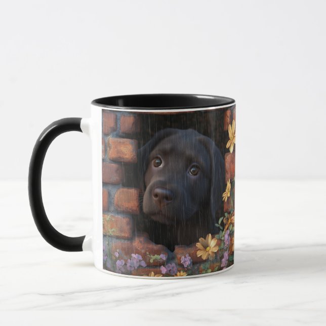 Taza Triste cachorro en el diseño de paredes de lluvia  (Izquierda)