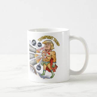 Taza triunfante del blanco del superhéroe del