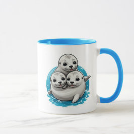 Taza Trois adorables bébés phoques aux grands yeux.
