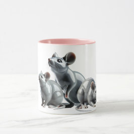 Taza Trois souris grises en 3D cherchent à manger.