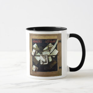 Taza Trompe - l ' oeil con las letras y los cuadernos,