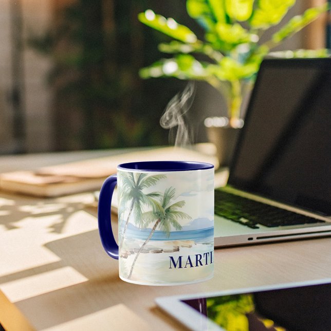 Taza Tropical beach palm trees name blue (Subido por el creador)