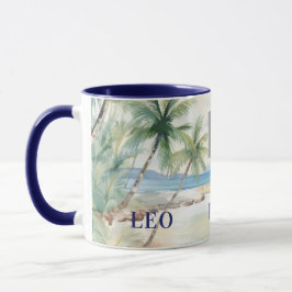 Taza Tropical beach palm trees name business logo