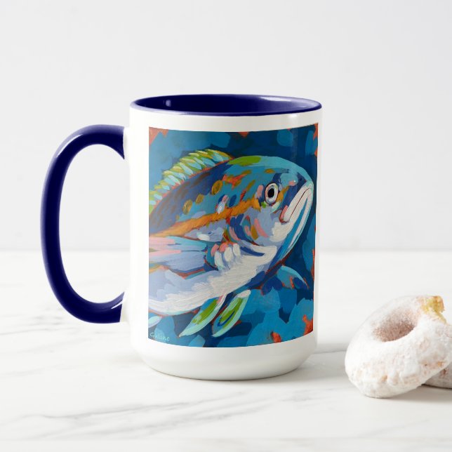 Taza Tropical Fish Painting - Beach Home Decor (Con donut)