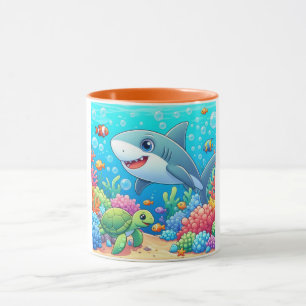 Taza Tropical/Hawái tiburón y tortuga submarinos colori