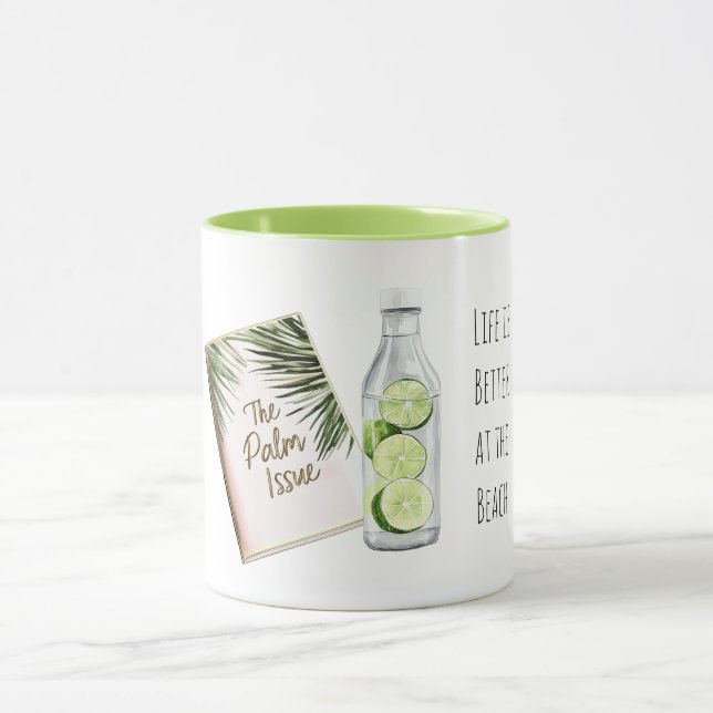 Taza Tropical Palm Tree Leaves Green White Limes Beach (Centro)