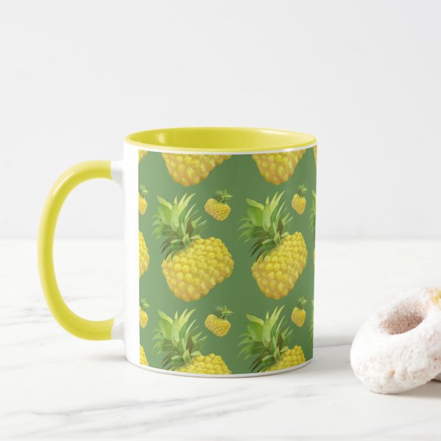 Taza Tropical Pineapple Pattern: Summer Fruit Art (Con donut)