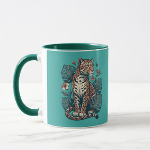 Taza Tropical Vintage Leopardo y Hojas de Monstera Dos 