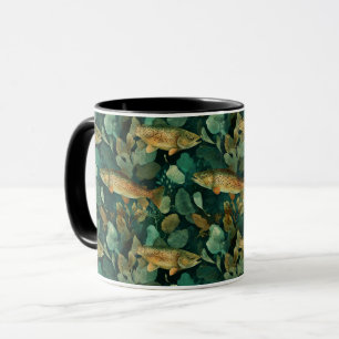Taza Trucha Marrón Sofisticada Pez Verde Acuarela