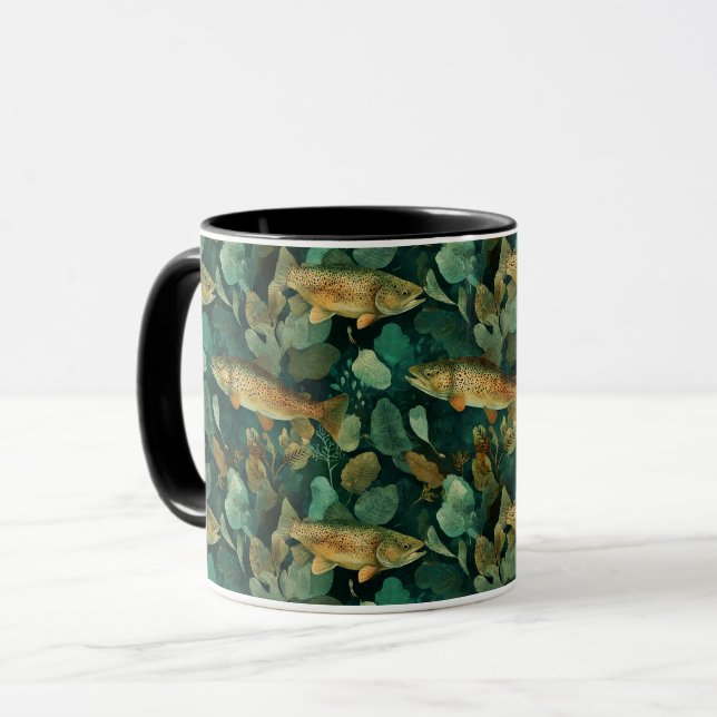 Taza Trucha Marrón Sofisticada Pez Verde Acuarela (Anverso izquierdo)