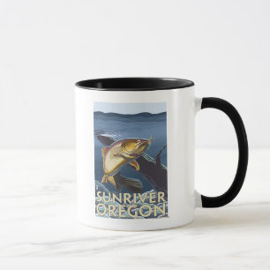 Taza Trucha que pesca la sección representativa - río