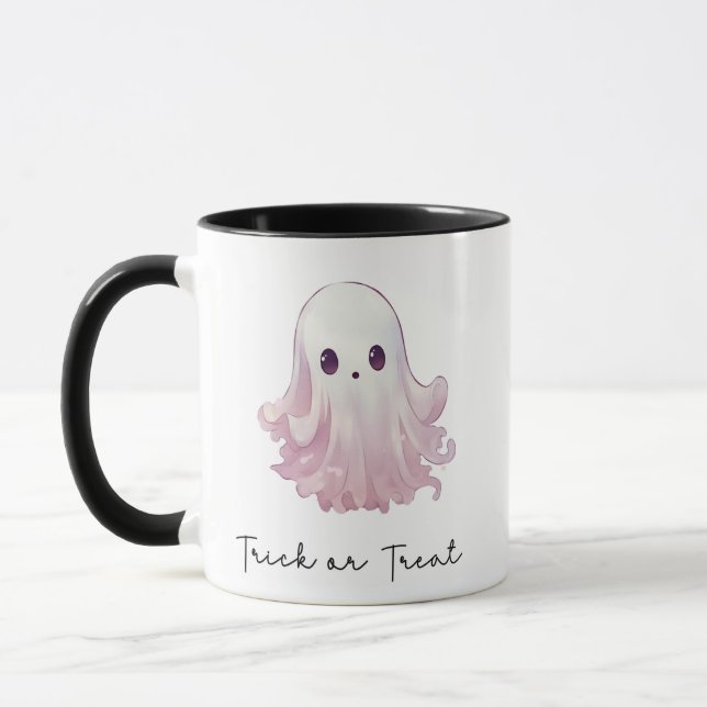Taza Truco fantasma rosado o trata Halloween (Izquierda)