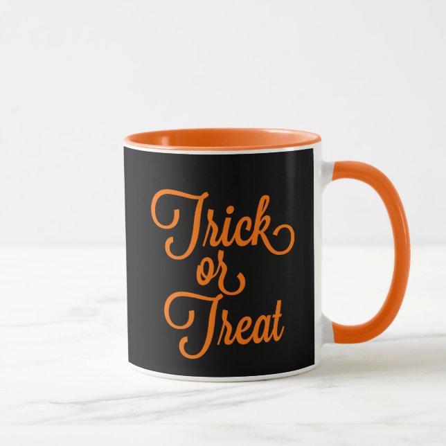 Taza Truco o trato de Halloween Negro y Naranja (Derecha)
