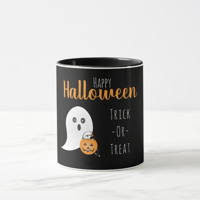 Taza Truco O Trato Feliz Fantasma De Halloween (Centro)