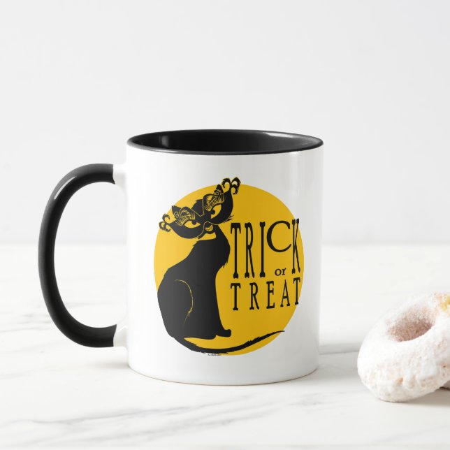 Taza Truco o trato negro Gato Halloween Mug (Con donut)