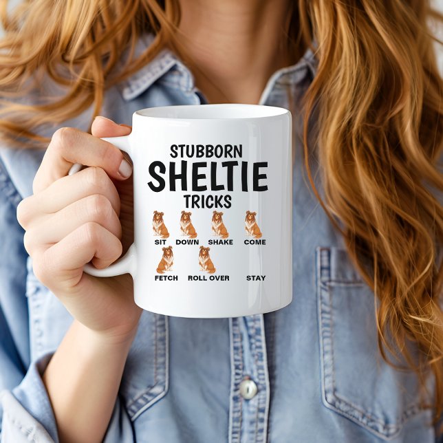 Taza Trucos de Sheltie Terco, Divertido Shetland Sheepd (Subido por el creador)