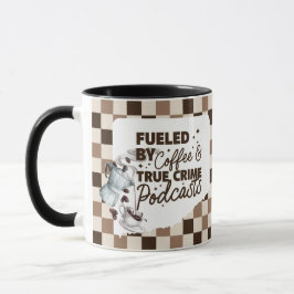 Taza True Crime & Coffee Bold Brown Checkered Mug 
