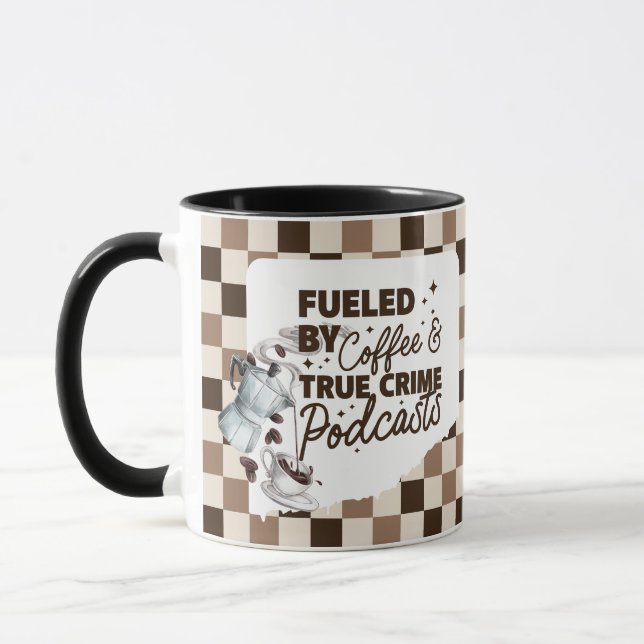 Taza True Crime & Coffee Bold Brown Checkered Mug  (Izquierda)