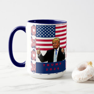 Taza Trump 2024 lanza la bandera estadounidense