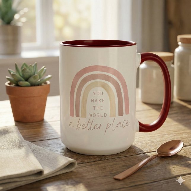Taza Tú Haces Del Mundo Un Lugar Mejor (Empower someone special with this, "You make the world a better place" boho rainbow mug! )