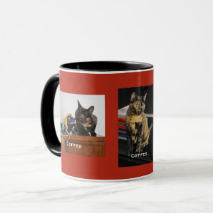 Taza Tu Mascota o Mascotas 3 Fotos, 3 Nombres, Fondo Ro