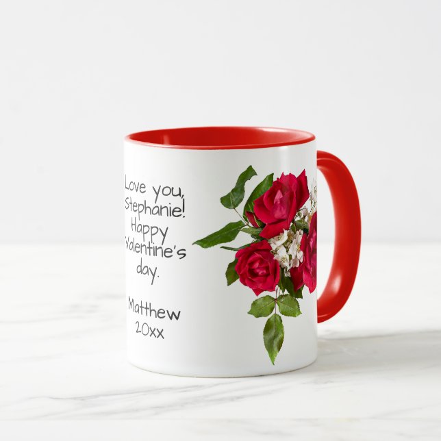 Taza Tu mensaje: Foto de San Valentín de Red Rose Bouqu (Anverso derecho)