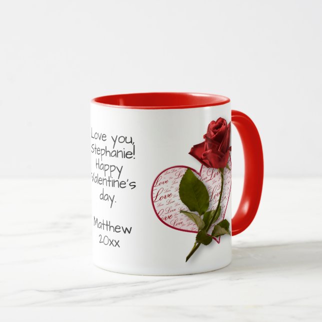 Taza Tu mensaje Red Rose Photo Valentine (Anverso derecho)