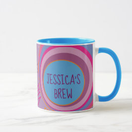 Taza Tu nombre es Brew. Naranja azul púrpura de reloj