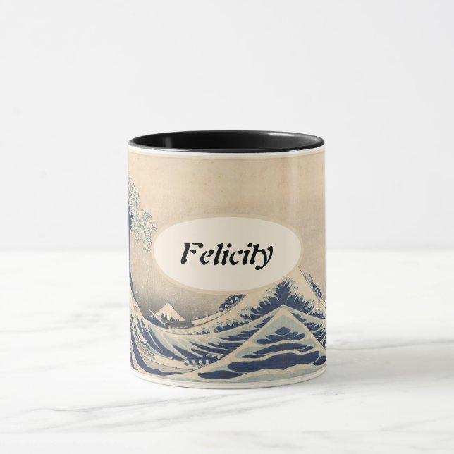 Taza "Tu nombre" personalizado de la gran ola de Hokusa (Centro)