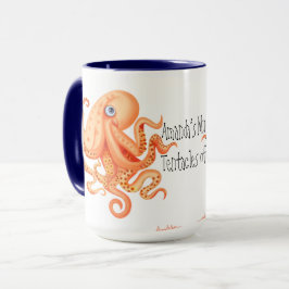 Taza Tu nombre tentáculos de pulpo naranja lindo