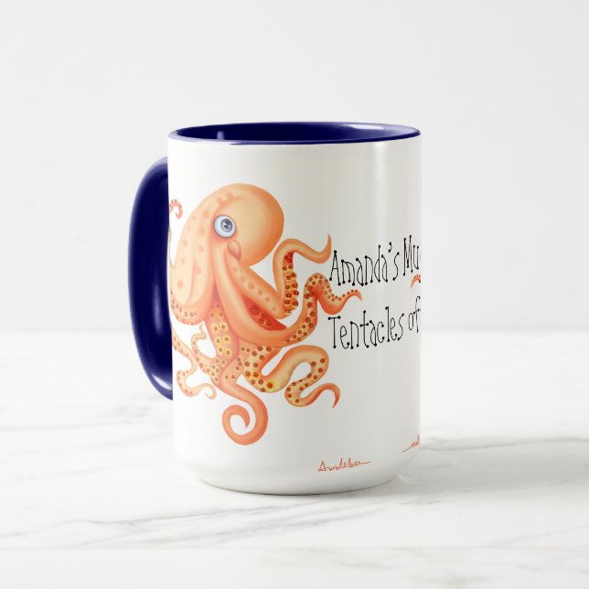 Taza Tu nombre tentáculos de pulpo naranja lindo (Anverso izquierdo)