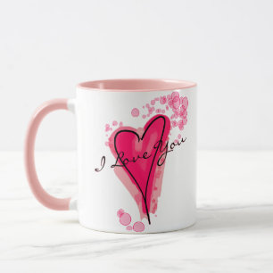 Taza TU TEXTO Corazón color agua rosa
