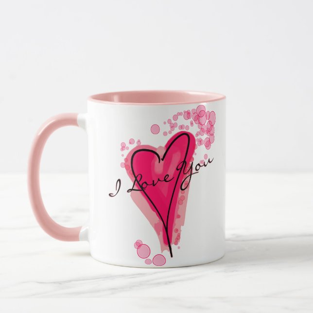 Taza TU TEXTO Corazón de acuarela rosada (Izquierda)