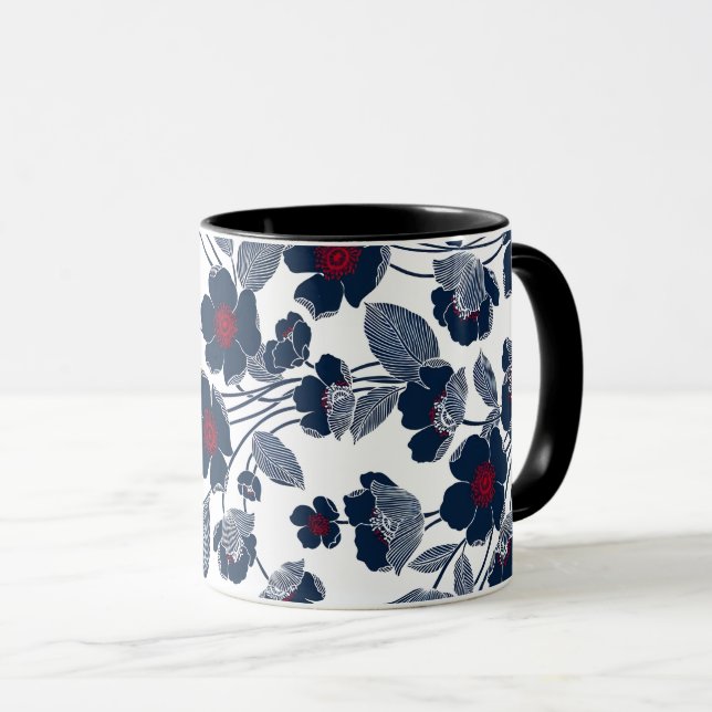 Taza Tubo de paro de patrón de flor acromático (Anverso derecho)