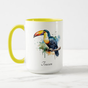 Taza Tucán en rama arte acuarela, personalizado
