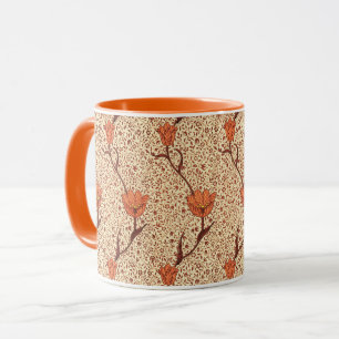 Taza Tulip Damask de Art Nouveau, Coral y Beige