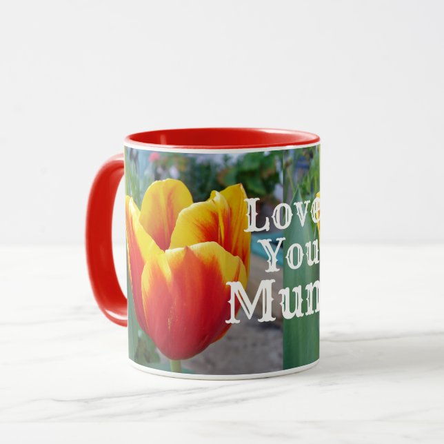 Taza Tulipán rojo y amarillo floral Jardín amarte Mamá (Anverso izquierdo)