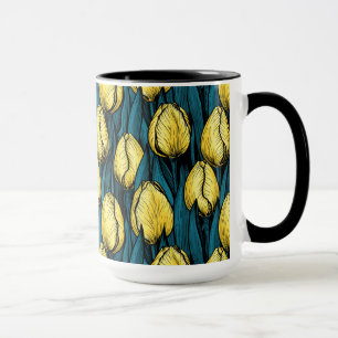 Taza Tulipanes amarillos con hojas azules