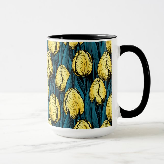 Taza Tulipanes amarillos con hojas azules (Derecha)
