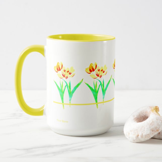 Taza Tulipanes Amarillos Con Texto Mugre Grande (Con donut)