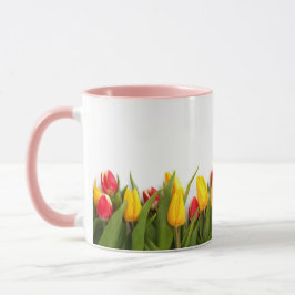 Taza Tulipanes Amarillos Rojos Vivos De Flor Fresca