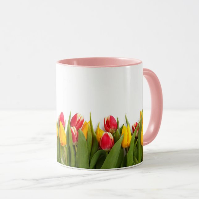 Taza Tulipanes Amarillos Rojos Vivos De Flor Fresca (Anverso derecho)