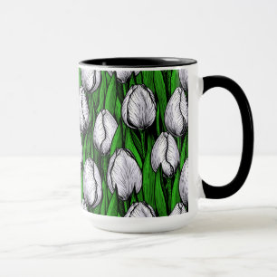 Taza Tulipanes blancos con hojas verdes